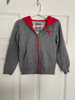 Tesla Todder 2T Gray Hoodie with Red Hood Lining EUC